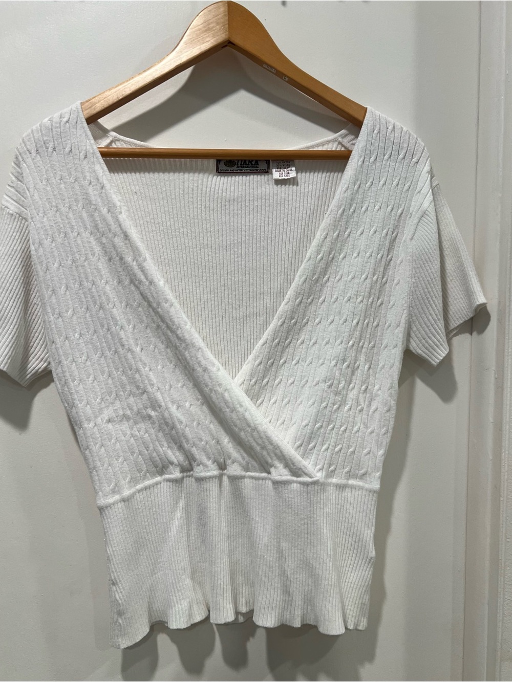 Tiara White Ribbed Wrap-Front Crop Top